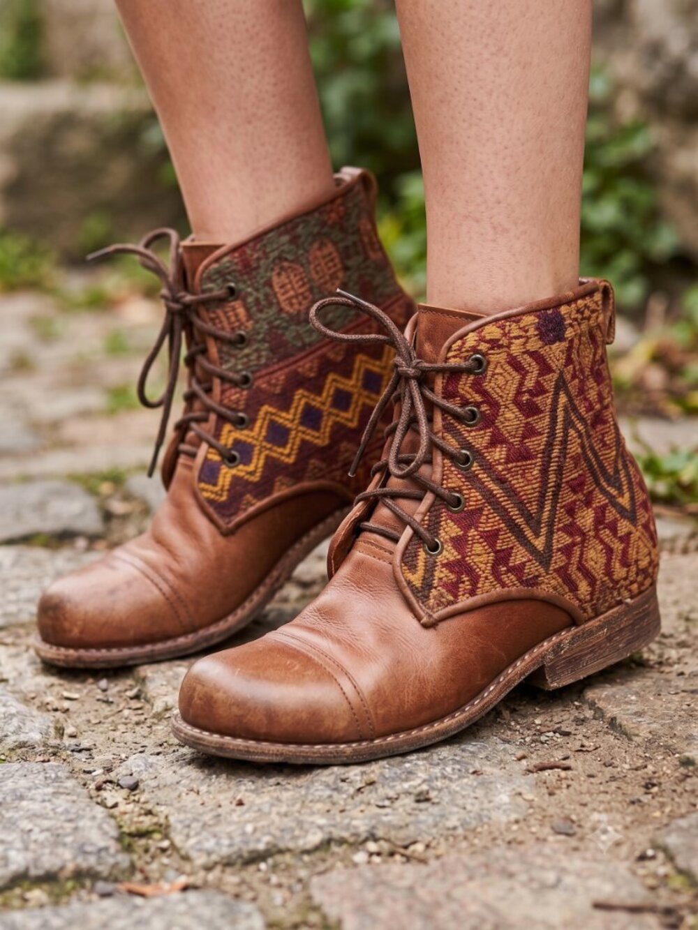 Teyvana Peace handmade leather tapestry boots